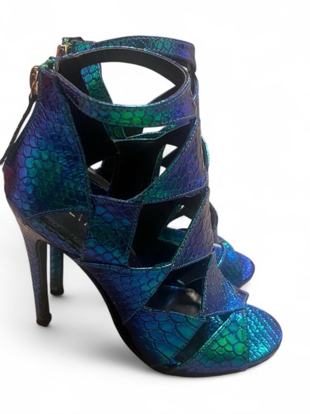 Iridescent Blue-Green Cutout Stiletto Heels -‎ Women Mermaid Going Out